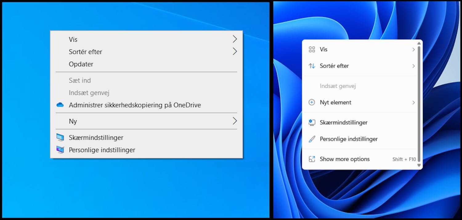 Högerklicksmeny: I Windows 11 är högerklicksmenyn kortare, så du måste klicka dig vidare till fler funktioner.
